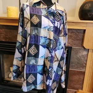 Vintage Silk Ncounter Multicolor LONG Sleeve Button Blouse Shirt Size 20.